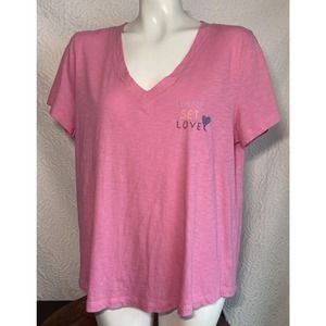 Womens Loft SOFT Pink Short Sleeve Tennis GAME SET LOVE Top Shirt Size Large